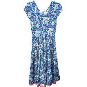 Soft Surroundings Kara Teal Orange Green Tiered Short Sleeve Midi Dress PS